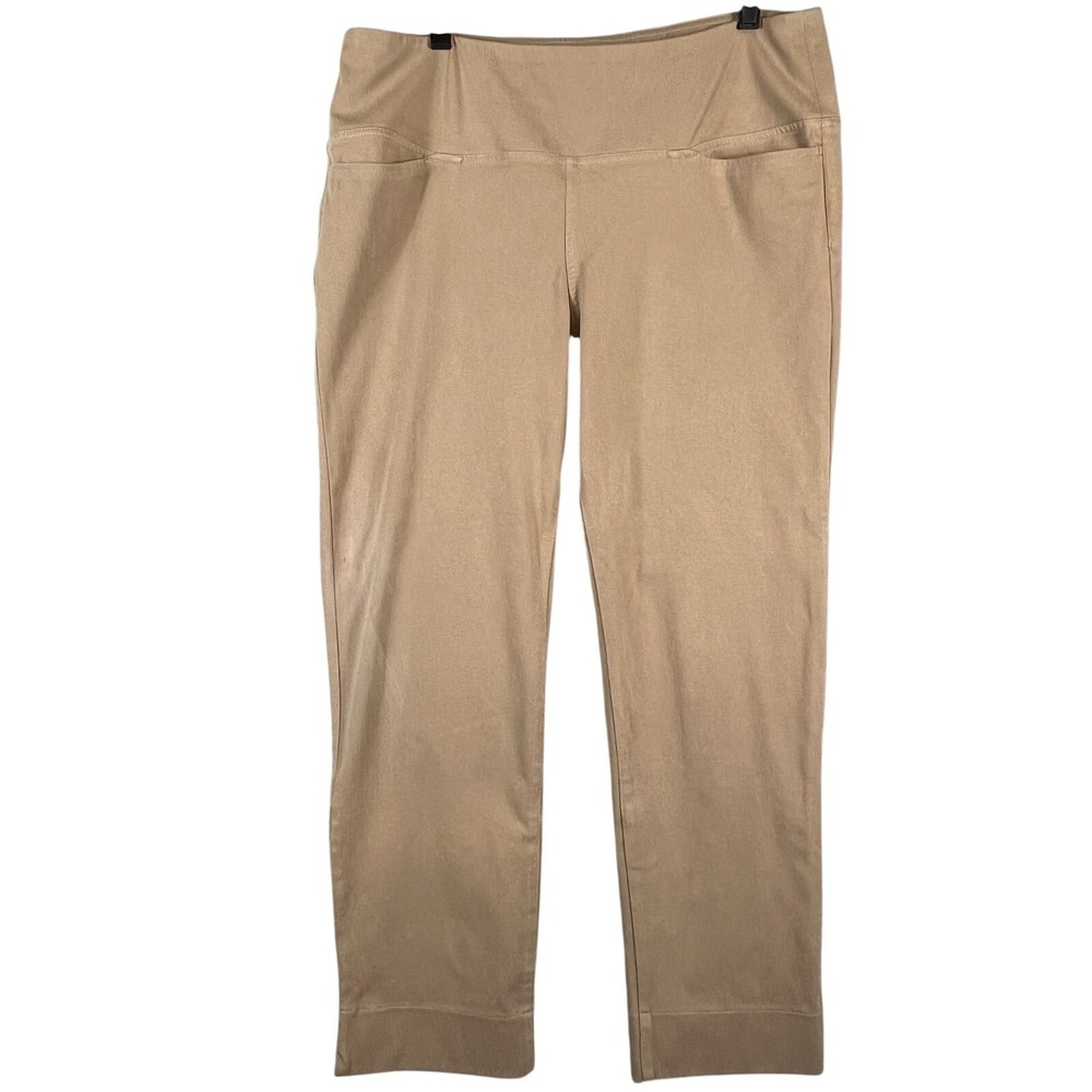 J Jill Womens L Khaki Tan Pull On Pants Stretch Twill High Rise Straight Office
